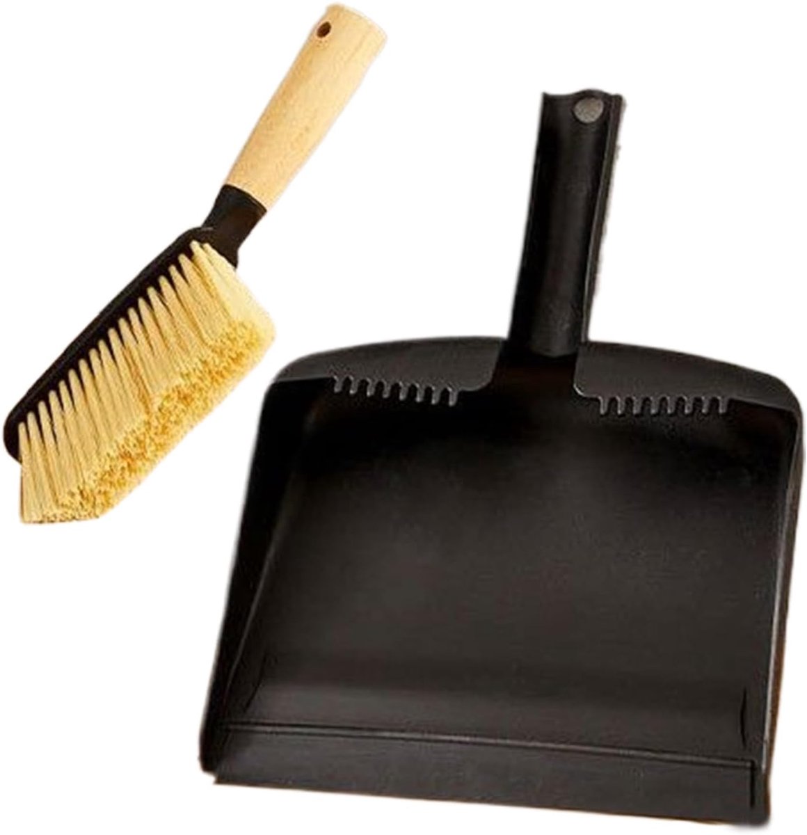 Kleine Bezem en Stofblik - Mini Veegset - Bureau Schoonmaken - Ergonomisch Houten Handvat