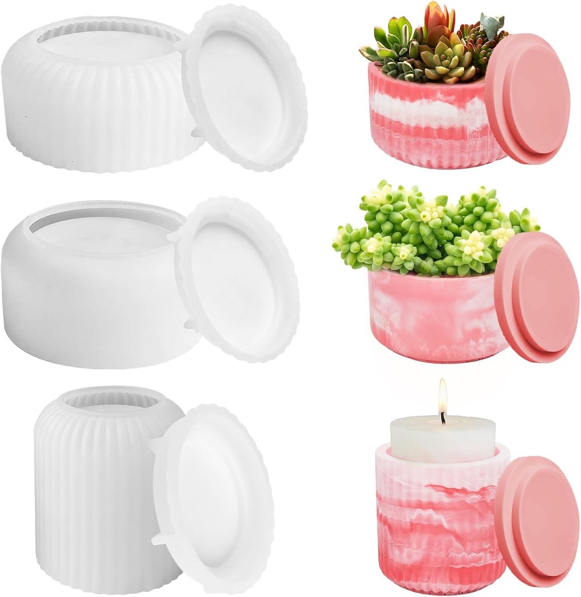 Set van 3 Siliconen Kaarsenhouders voor DIY, Ronde Mallen, Betonnen Schalen en Bloempotten