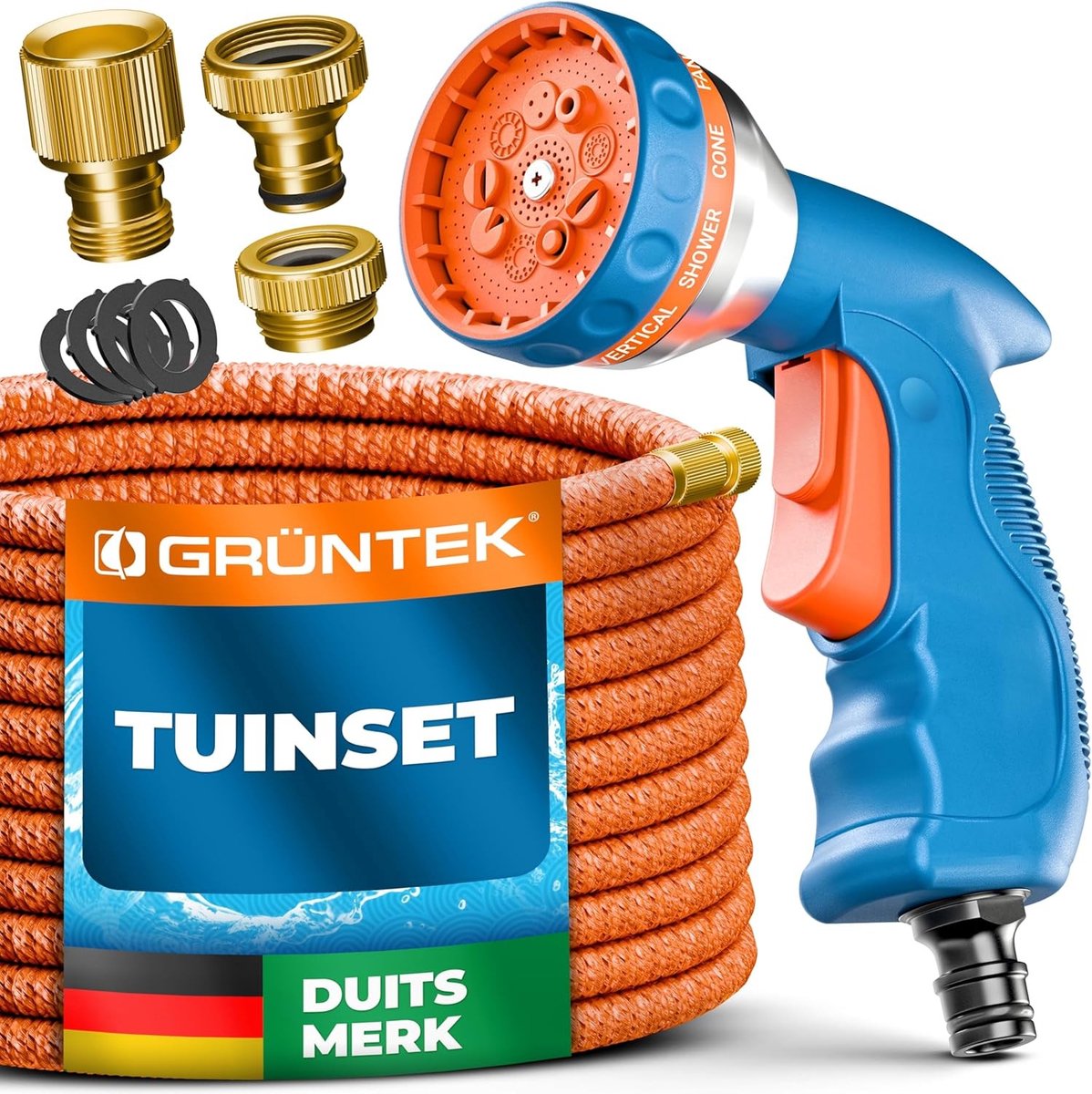 Uitbreidbare Tuinslang 7,5m-22,5m - Robuuste Nano-Latex - Messing Adapter 1/2” & 3/4” - 9-Jet Types - Voor Tuinirrigatie en Onderhoud