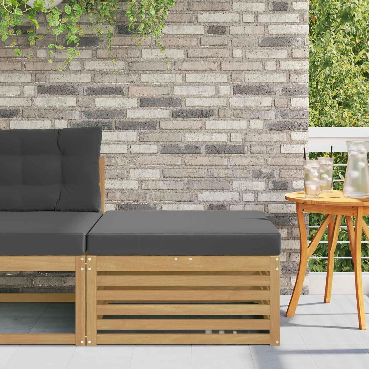 Houten Voetenbank - Buitenbankje - Terras Ontspanning - Lamellen Design - 79 x 79 x 37 cm - Wit Antraciet