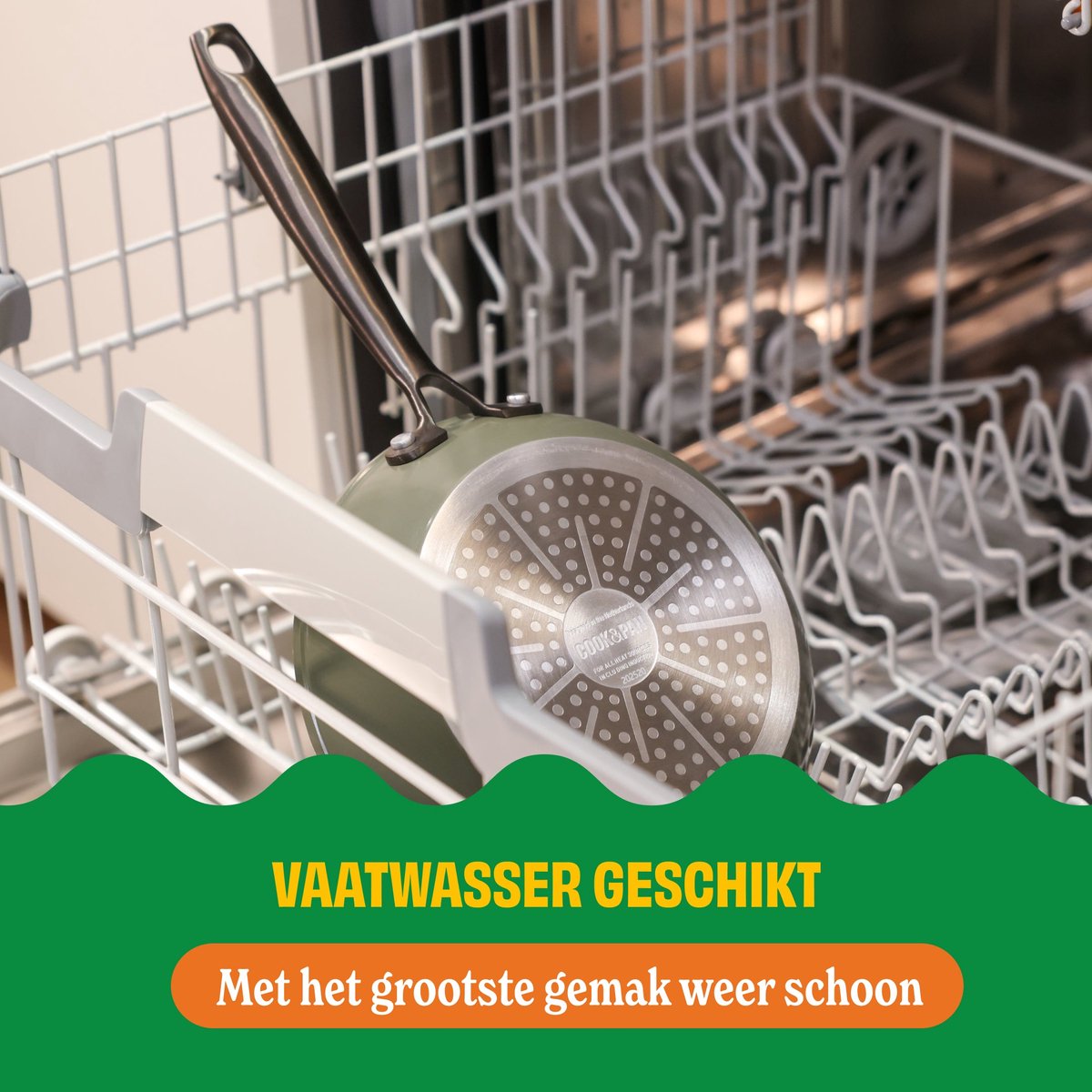 Cook & Pan Ocean Blue Pannenset 9-delig PFAS vrij - Blauw met Gouden Handgrepen - Alle Warmtebronnen - Krasbestendige Anti Aanbaklaag - Vaatwasserbestendig - Gas, Inductie, Elektrisch, Oven - Pannen set - Koekenpan Wokpan Steelpan Hapjespan Kookpot – foto 8