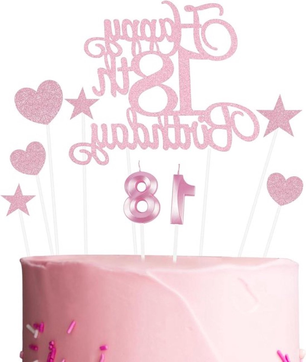 Allecto Plus - Roze nummer 18 kaars - Taarttopper 18 jaar