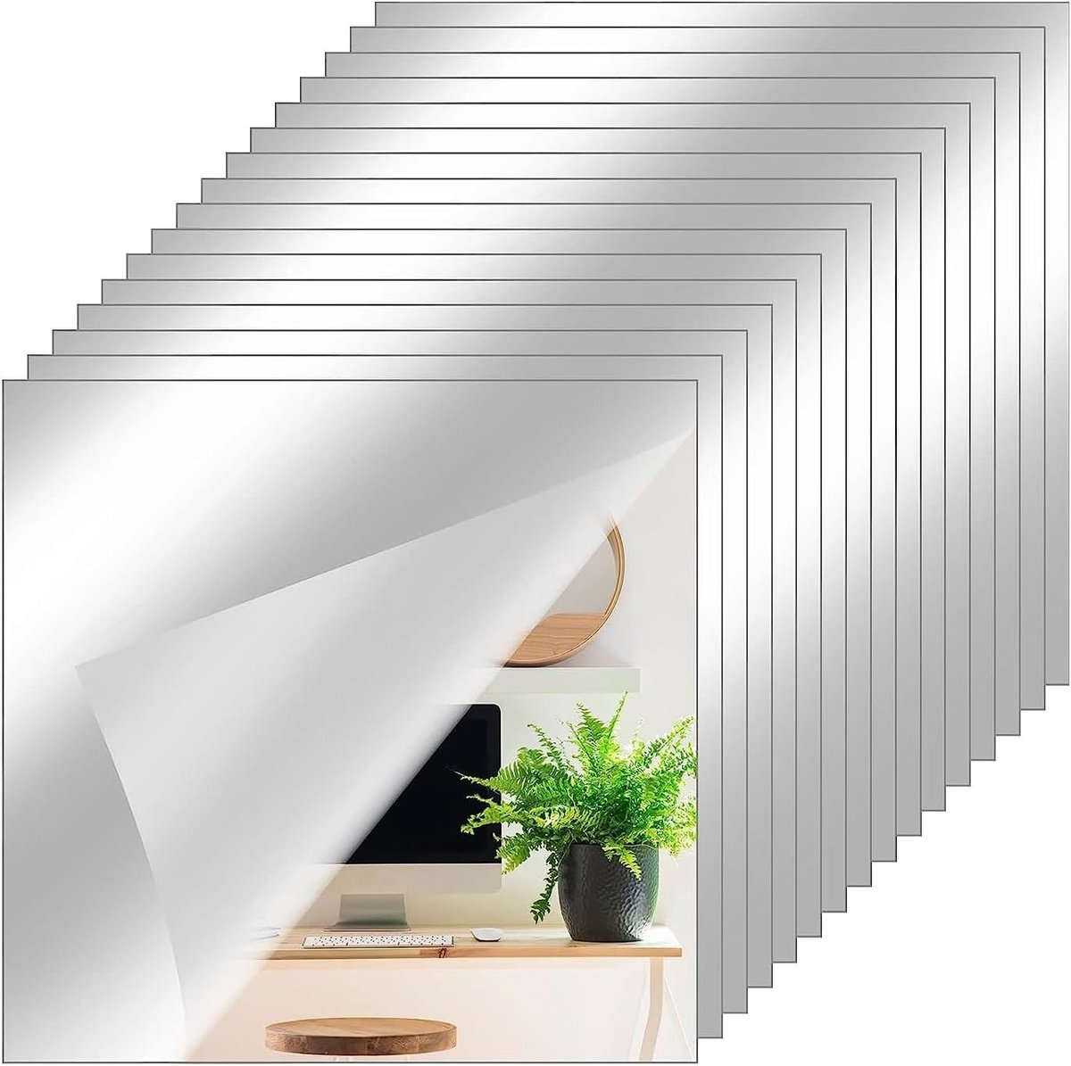 Set van 16 Zelfklevende Spiegeltegels - Flexibele Decoratieve Acryl Spiegels voor Badkamer, Slaapkamer en Woonruimte