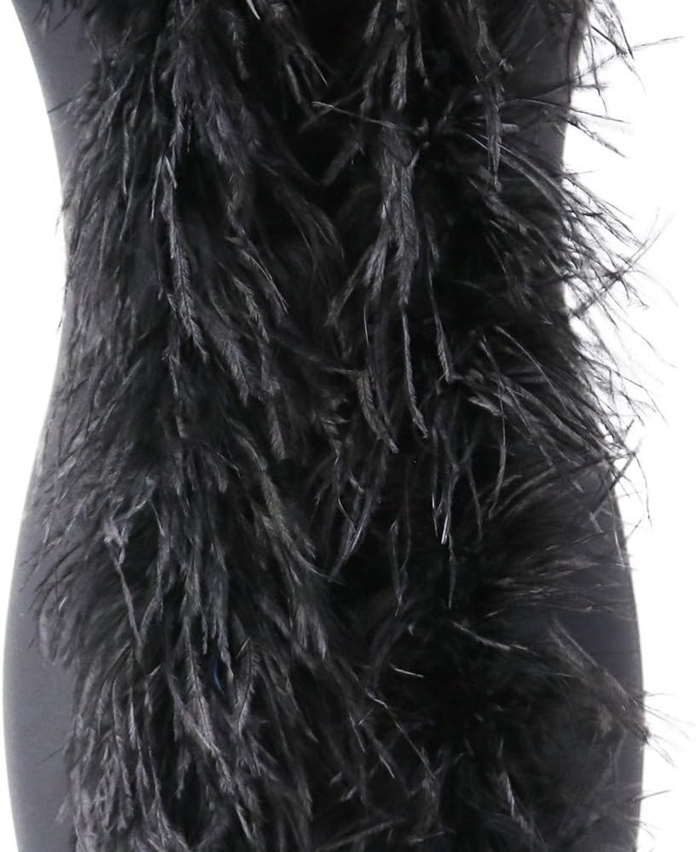 Fluffy Zwarte Veer Sjaal van 2 m voor Charleston 1920s, Flapper Kostuum en Feestaccessoire