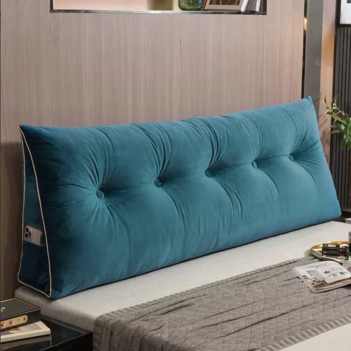 Leeskussen Driehoek - Rugsteun Kussen - Comfortabel Lezen - Ergonomisch Ontwerp - 60x50x20 cm - Blauw