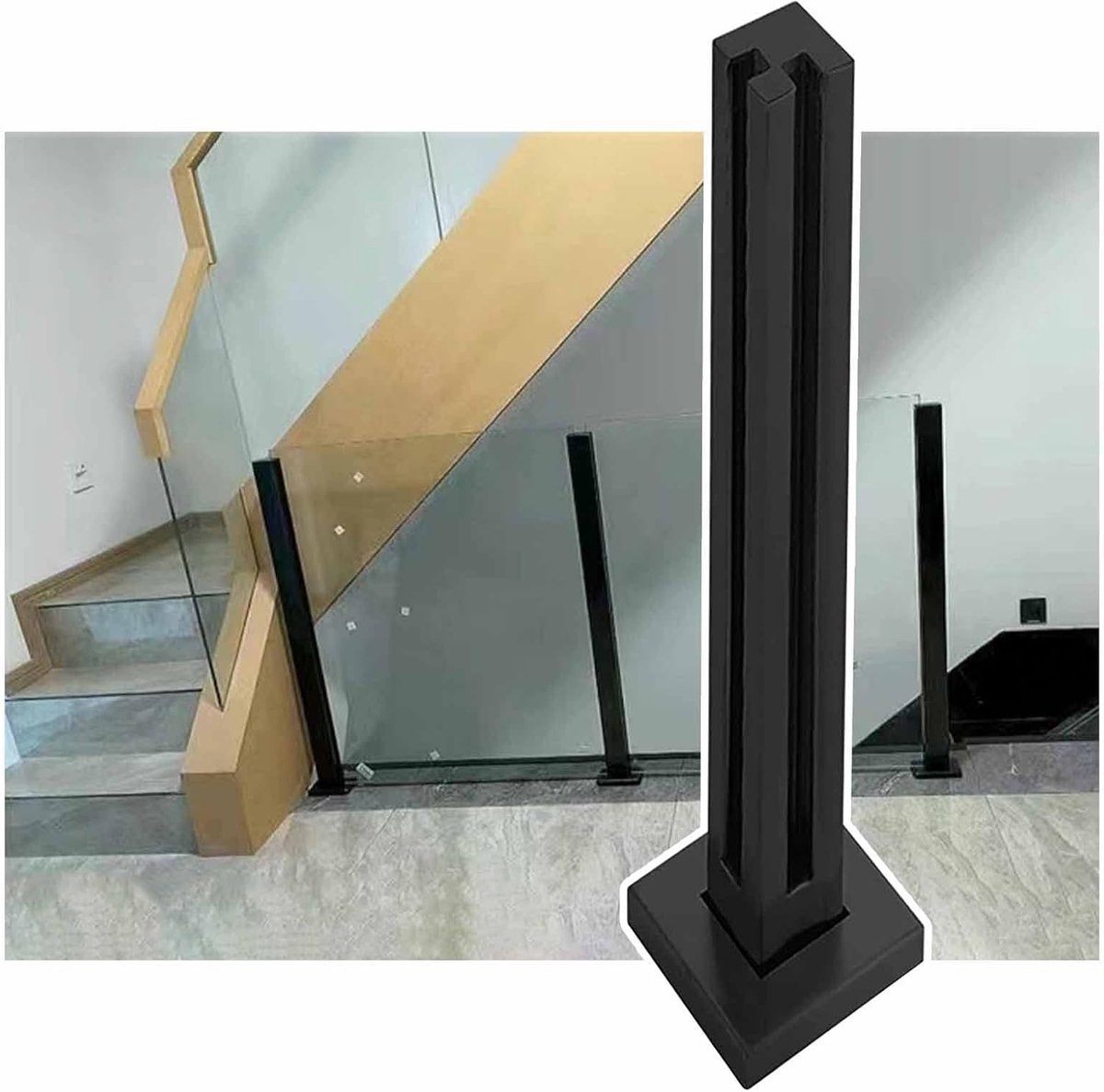 Glazen Balustrade Paalset - Hek Systeem - Balkon Afscherming - Zelfmontage Zonder Boren - 95 cm Hoog - Zwart