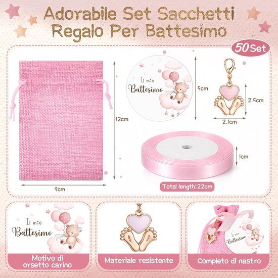Babyshower Bedankjes - Gasten Cadeaus - Feestelijke Dank - Compleet Inclusief Lint - 50 Sets - Roos — afbeelding 2