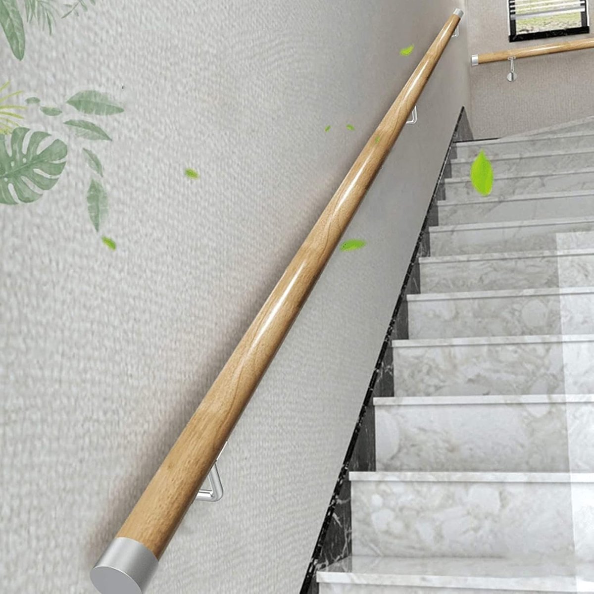 Antislip Hout - Trapleuning Beugel - Veiligheid Thuis - Zilveren Muurbeugels - 4m Lengte - Niet gespecificeerd