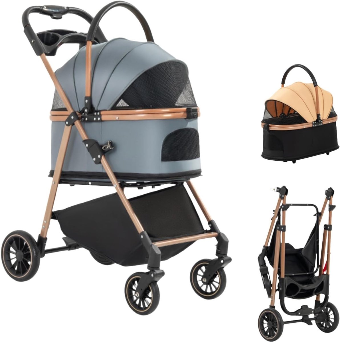 Huisdierenbuggy - Hondenwagen - Veilig Vervoer - Afneembare Draagzak - Max 20 kg - Grijs