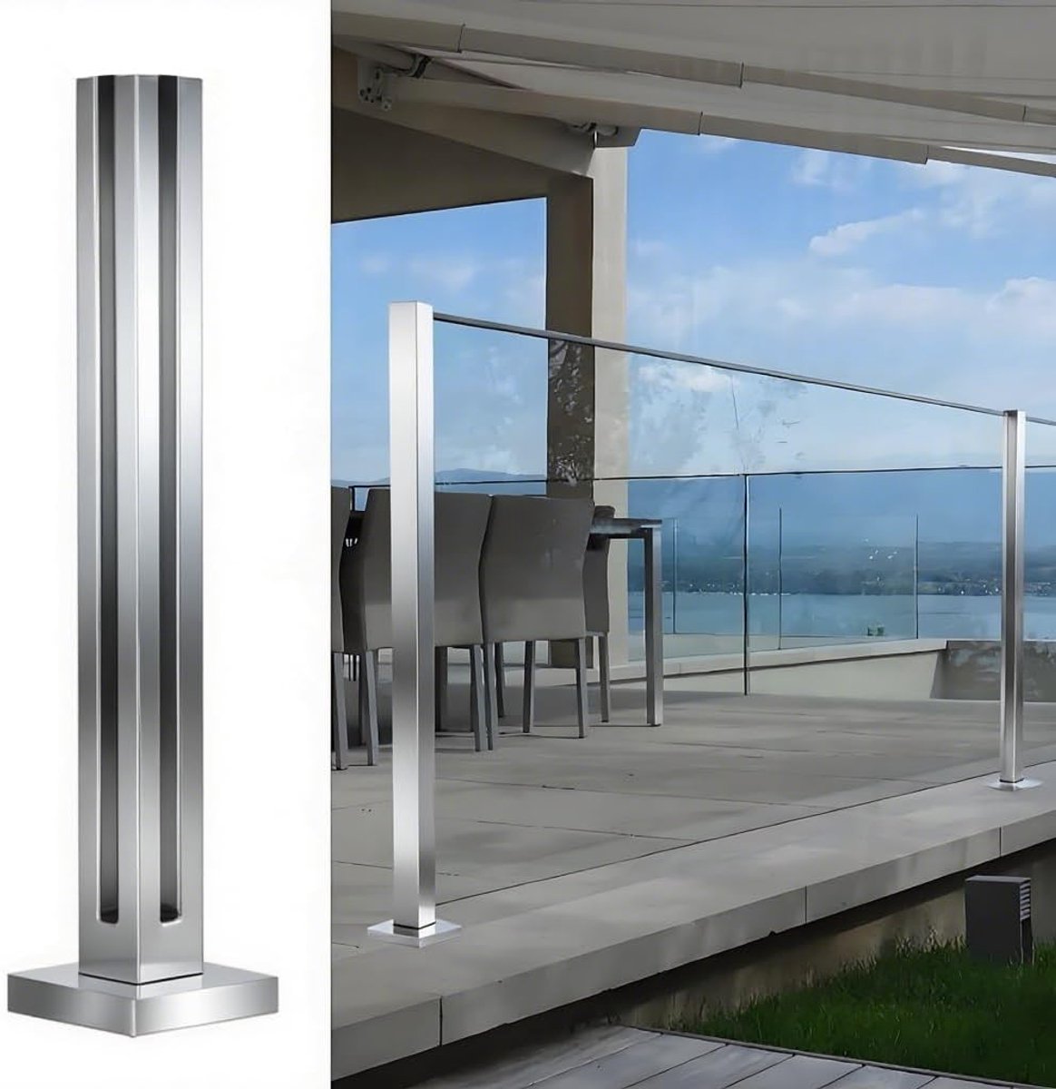 RVS Balustrade Kit - Buiten Railing - Tuinafscheiding Maken - Geborstelde Afwerking - Hoogte 75CM - Zilver