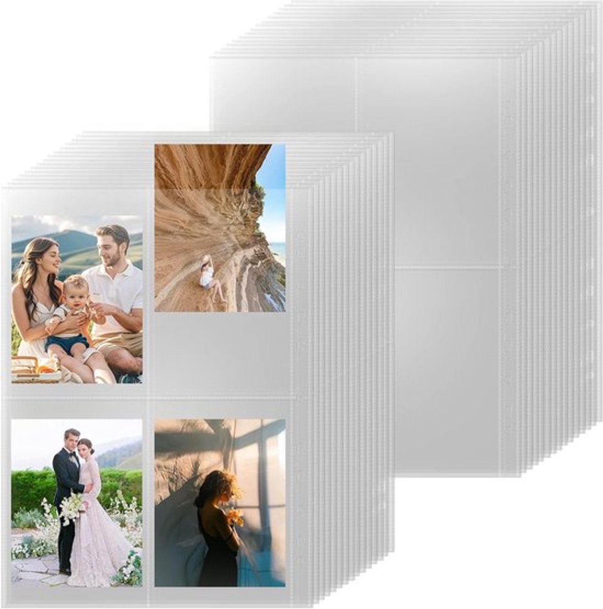 Set van 30 Doorzichtige Fotohoezen A4 met 4 Compartimenten voor Foto's, Postkaarten