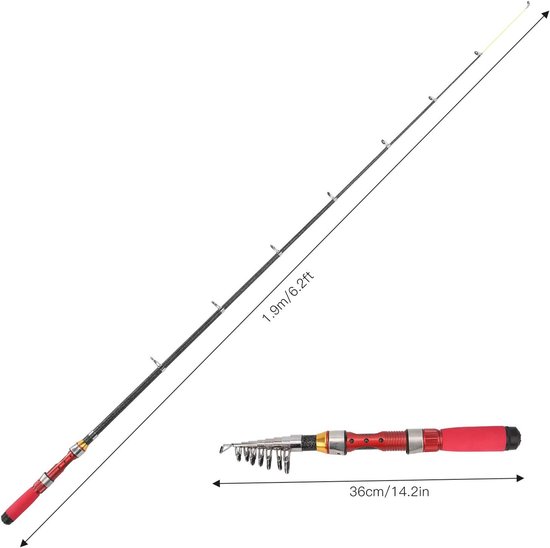 Telescopische Hengel - Werphengel Reishengel - Vissen op zee - Lichtgewicht Glasvezel - 19 meter - Zwart — afbeelding 3