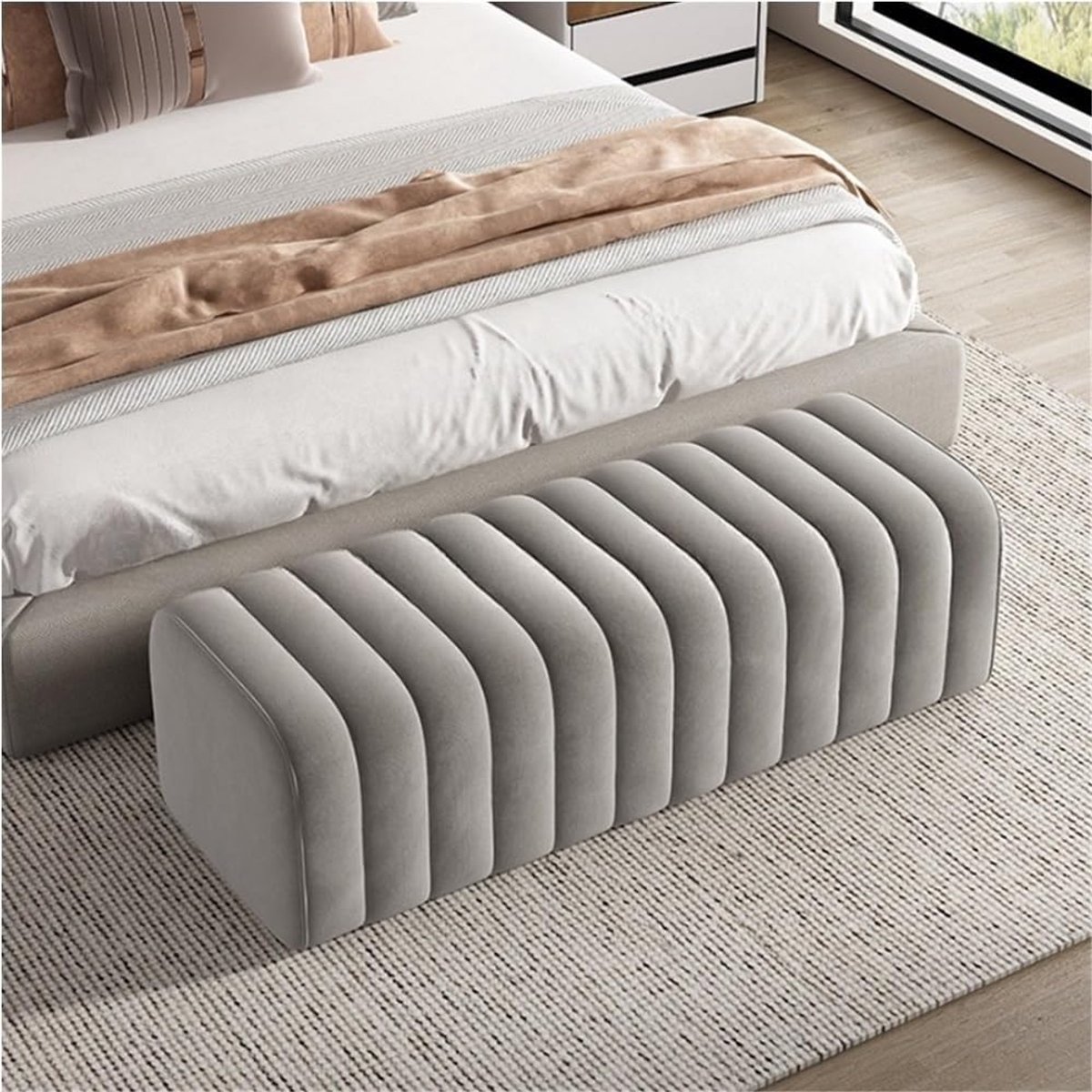 Ottomaanse Voetenbank - Poef Kruk - Voeten Rusten - Luxe Fluweel - 399 cm - Grijs