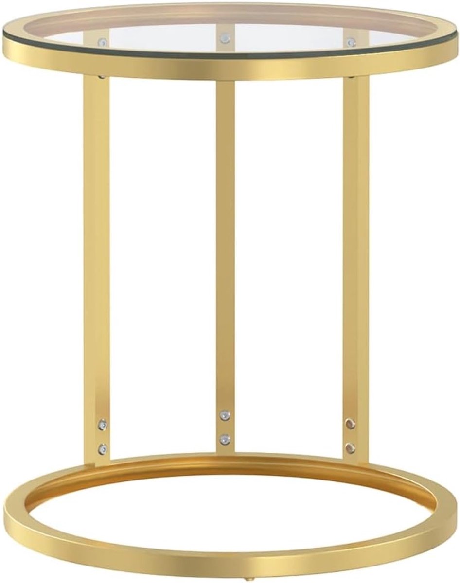 Bijzettafel Glas IJzer - Salontafel Hoektafel - Dranken Plaatsen - Gehard Glas Oppervlak - 45 cm - Goud Transparant