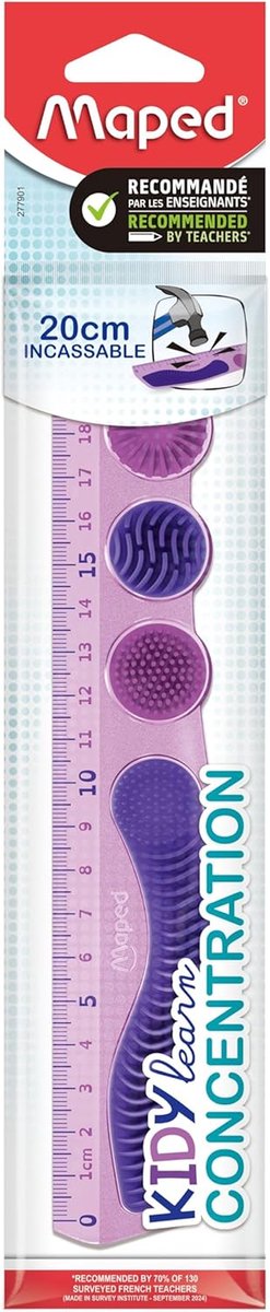 Liniaal Leren - Meetlat Kind - Concentratie Verbeteren - Onbreekbaar PET Materiaal - 20 cm - Violet