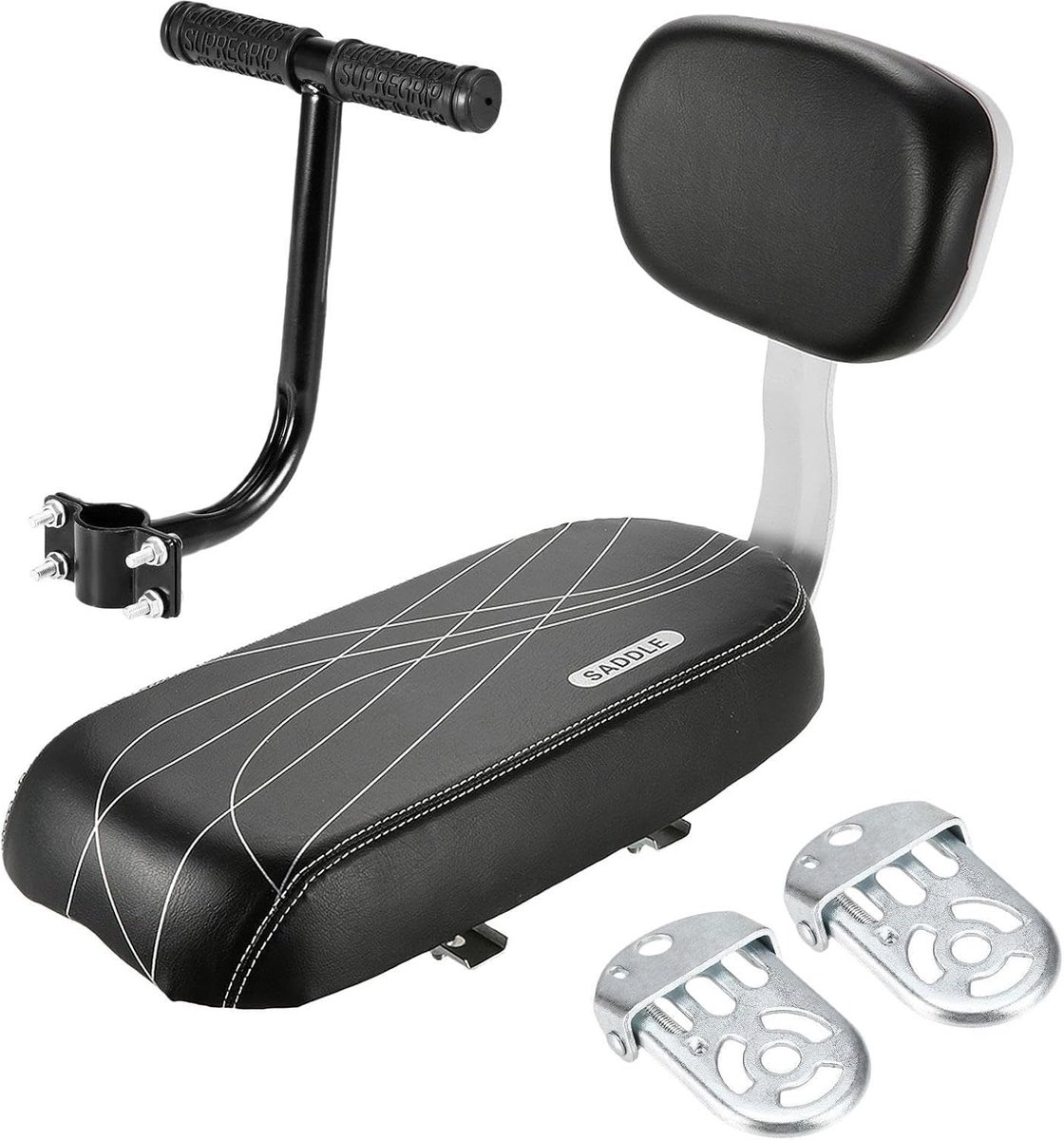 Kinderfietszitje Achter - Kindersitje Fiets - Veilig Fietsen - Gewatteerd Zadel Rugleuning - 37x25x16 cm - Zwart