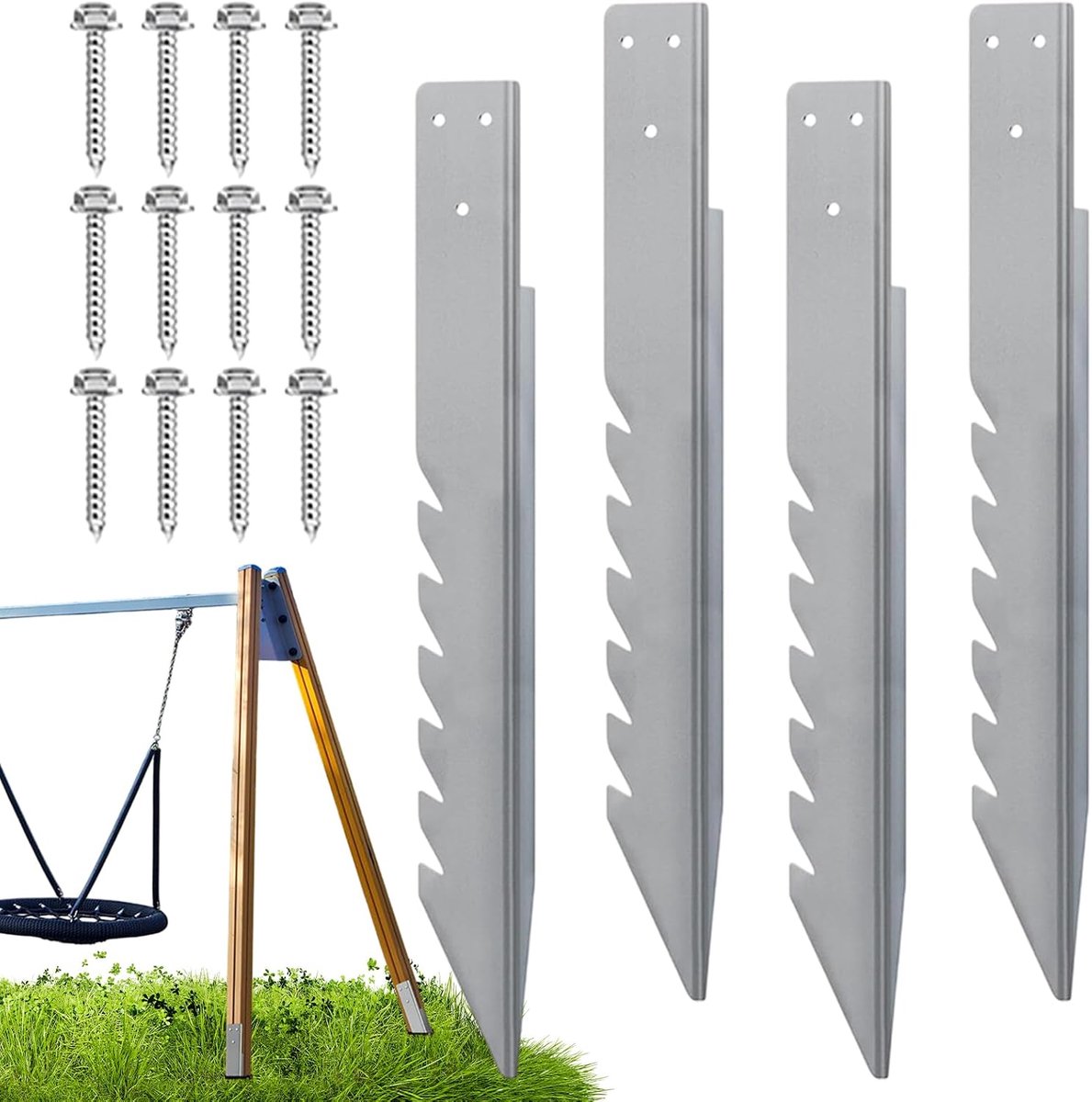 Hekpaal Herstelbeugel - Paalankers Set - Stabiliteit Buiten - Roestbestendig Staal - 40 cm Lengte - Zilverkleurig
