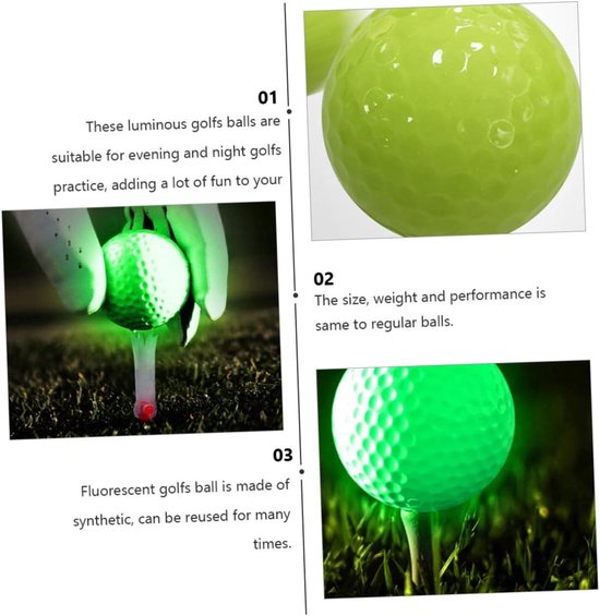 Fluorescerende Golfballen - Nachtgolfballen Oefenballen - Golfen in het Donker - Automatisch Lichtabsorberend - 6 Stuks - Groen — afbeelding 3