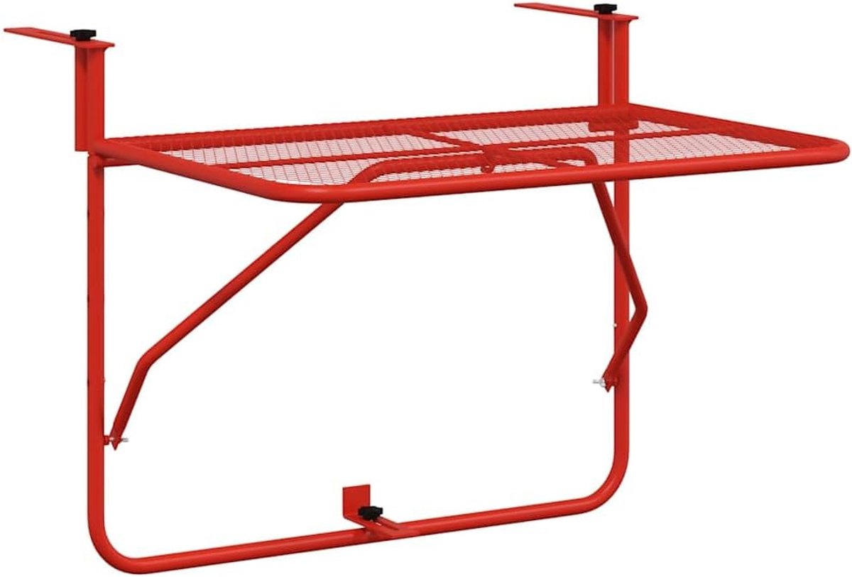 Balkontafel Opvouwbaar - Bijzettafel Staal - Buiten Zitten - Mesh Design - 60 x 40 cm - Rood
