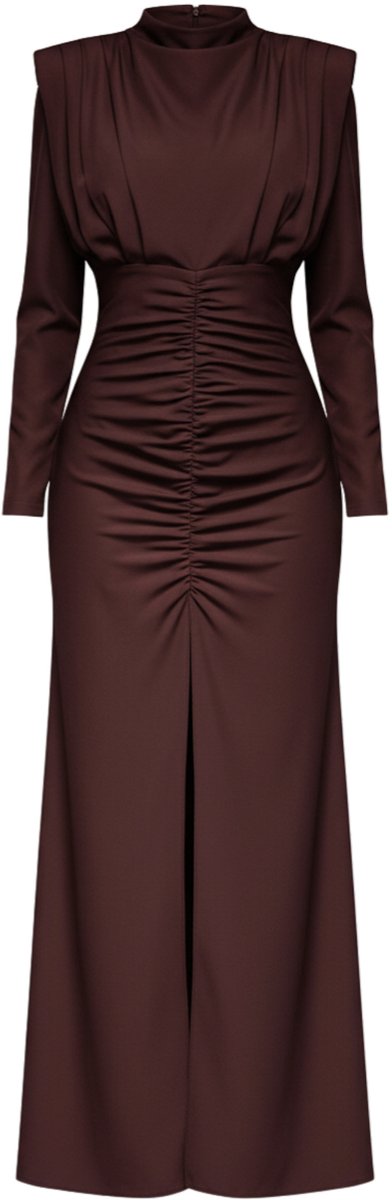 LARICA Jurk - Lange Mouw - Rits - Effen Bruin L