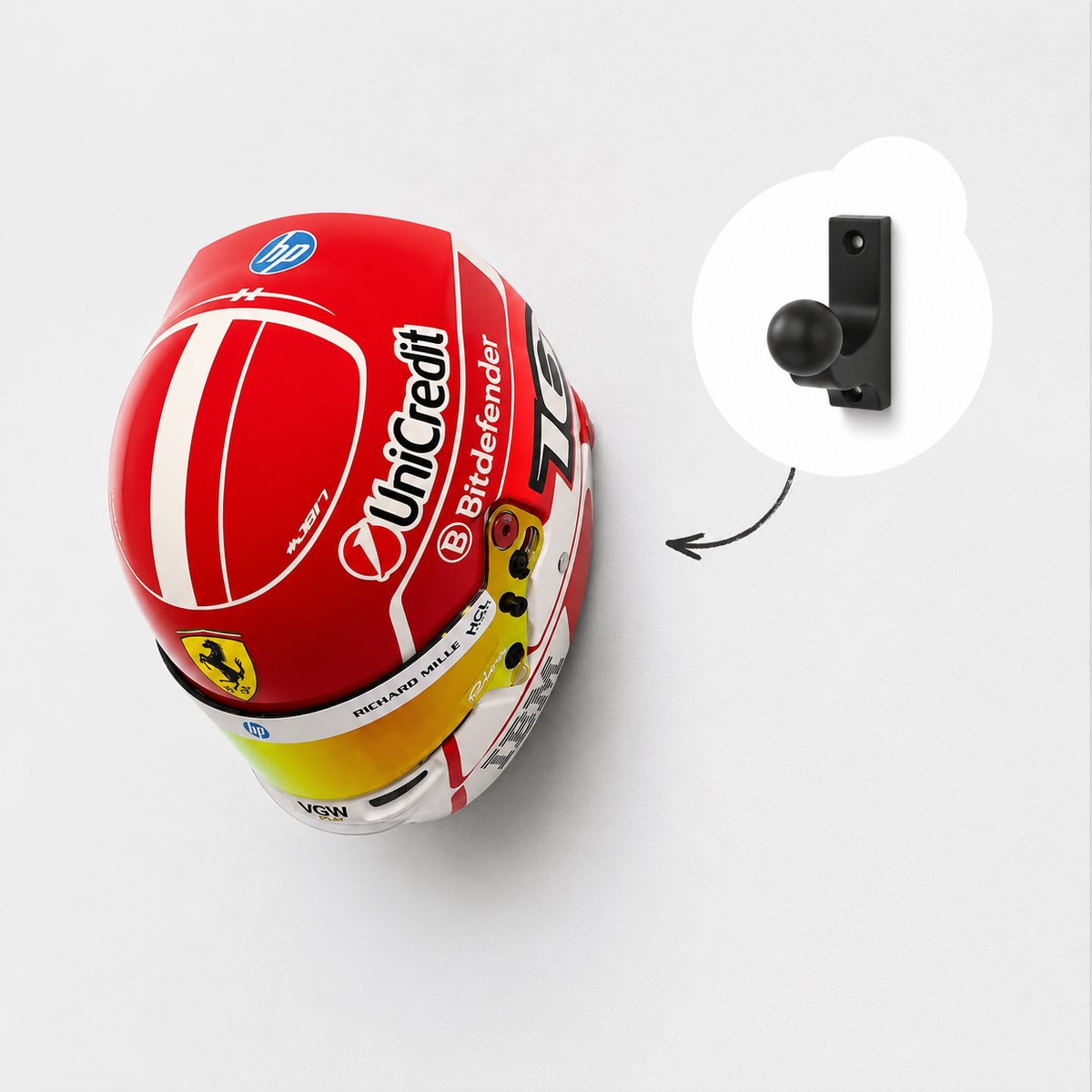 YUOM. Muurbeugel geschikt voor 1:2 Scale F1 Mini Helm – Wandhouder geschikt voor Formula 1 Helmet – Displayhouder – Zwart
