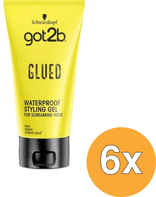 Gele tube got2b GLUED water resistant styling gel met 6x symbool.