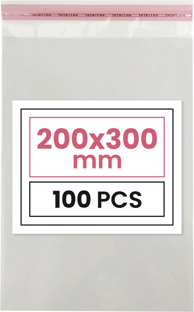Plastic zakjes met plakstrim - 20x30 cm - transparant - 100 zakken