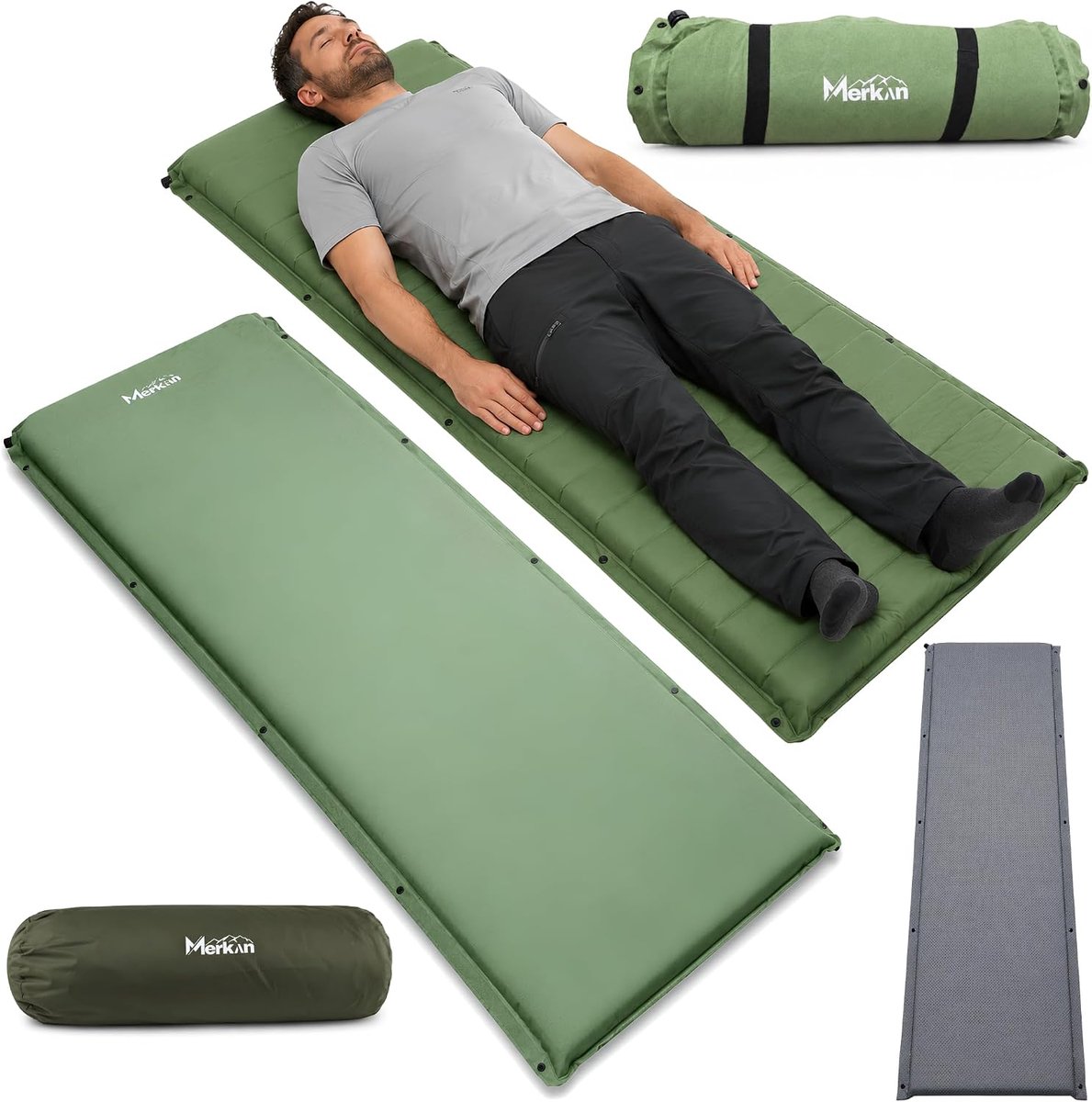 Zelfopblazende mat - Reismatras campingmat - Comfortabel kamperen - 7 cm dik isolerend - 198 x 63 cm - Groen