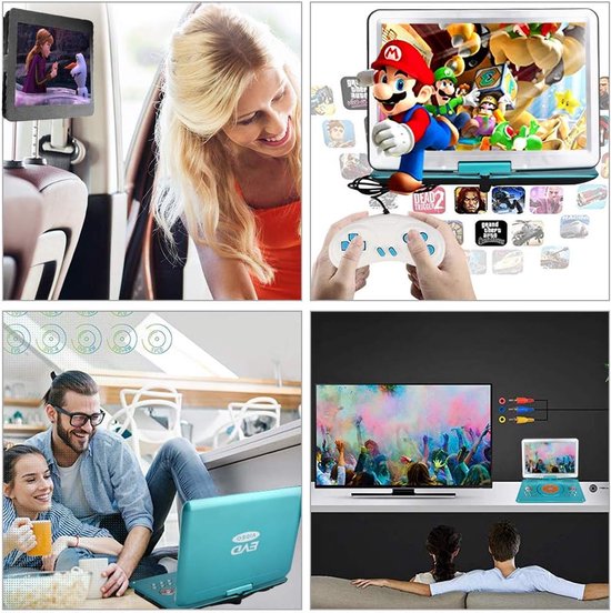 Draagbare DVD-speler - Mediaspeler Scherm - Films Kijken - Oplaadbare Batterij - 14 Inch Scherm - Groen — afbeelding 4