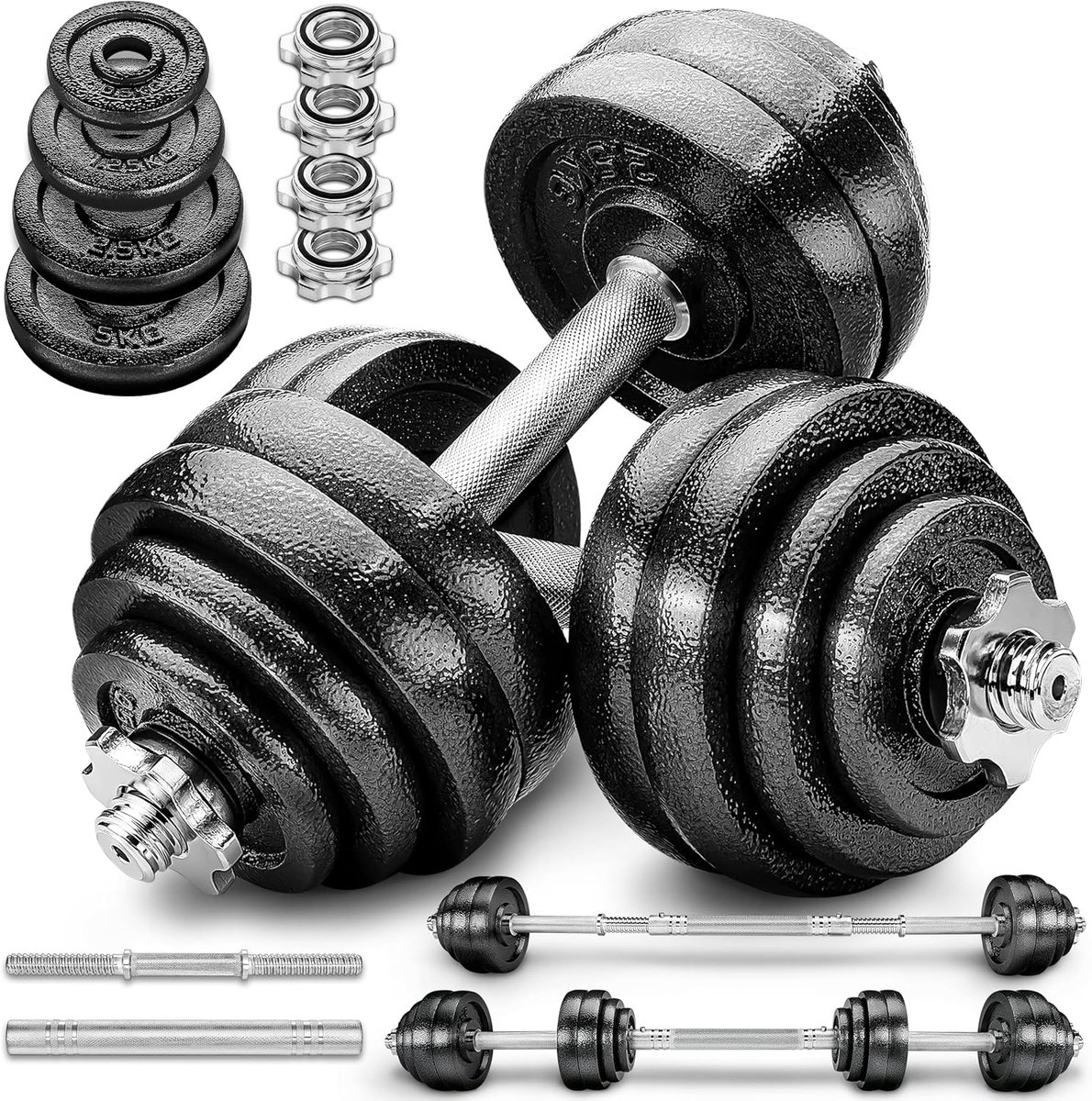 Gietijzeren Dumbbell Set - Verstelbare Halter Set - Kracht Training - 2-in-1 Functie - Tot 30 kg - Zwart