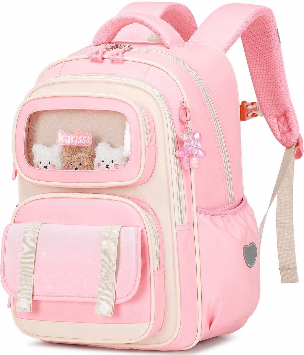 VHV Rugzakken - Schooltas voor meisjes - Waterdichte rugzak voor meisjes - School rugtas - lichtgewicht schooltas - Rugzakken met grote capaciteit voor Meisjes en Jongens - ademende en comfortabele schoolrugzak - Roze