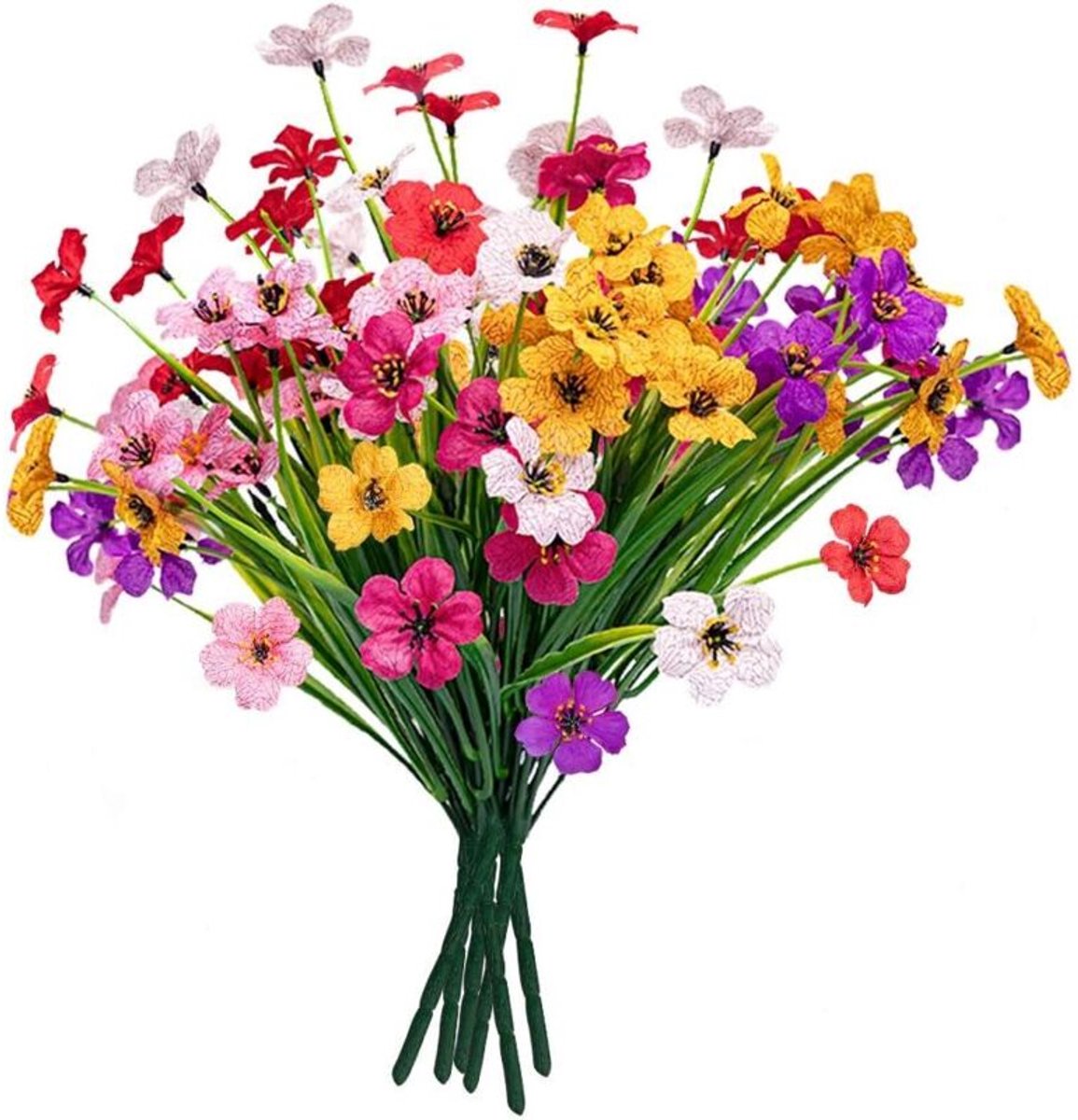 Kunstmatige buitenbloemen, 6 stuks kleurechte plastic planten, geschikt voor tuin-, veranda- en raamdecoratie (gemengde kleuren).
