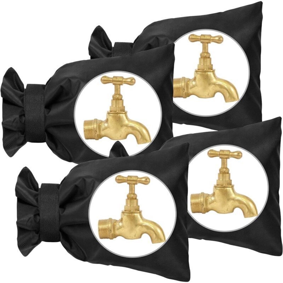 Buitenkraanhoezen, 4-delige set vorstbestendige kraanhoezen, waterdichte tuinkraanhoezen, winterbestendig, 20 cm x 15 cm (zwart)