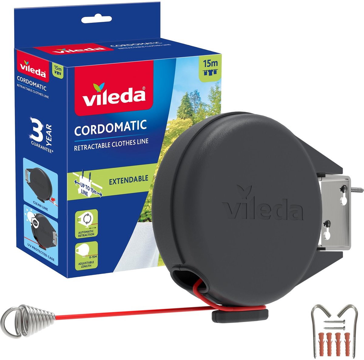 Solidchoice - Extendable Waslijn van Robuust Kunststof, 15 m
