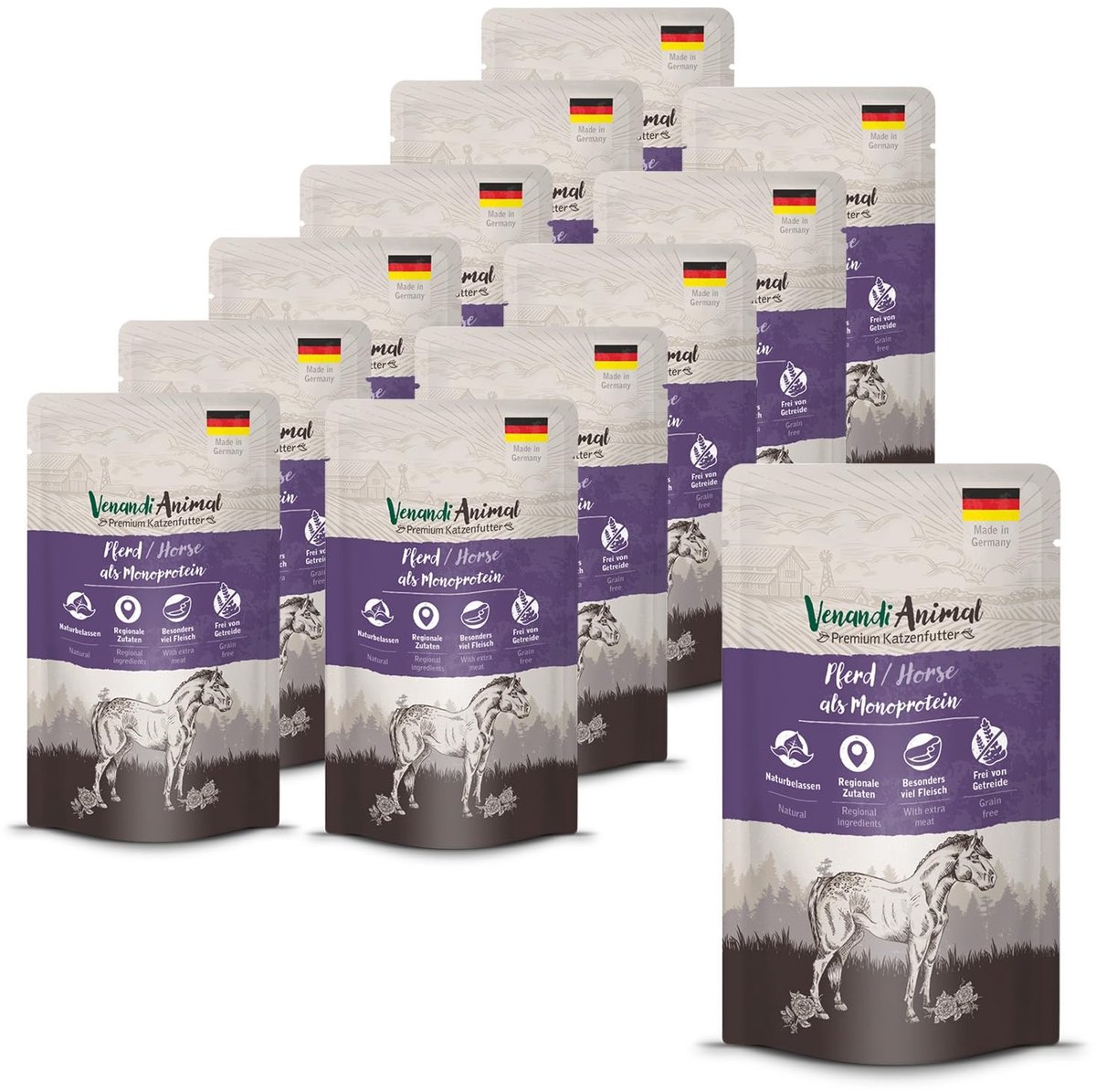 Solidchoice - Premium Natvoer voor Katten met Paard, Graanvrij, 12 x 125 g
