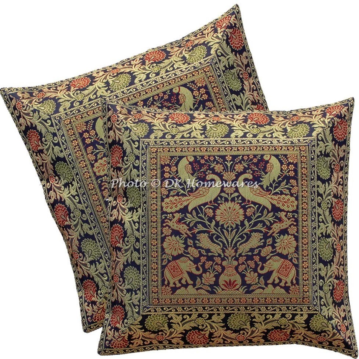 Solidchoice - Set van 2 Decoratieve Kussenhoezen 40x40cm in Blauw met Olifantenmotief