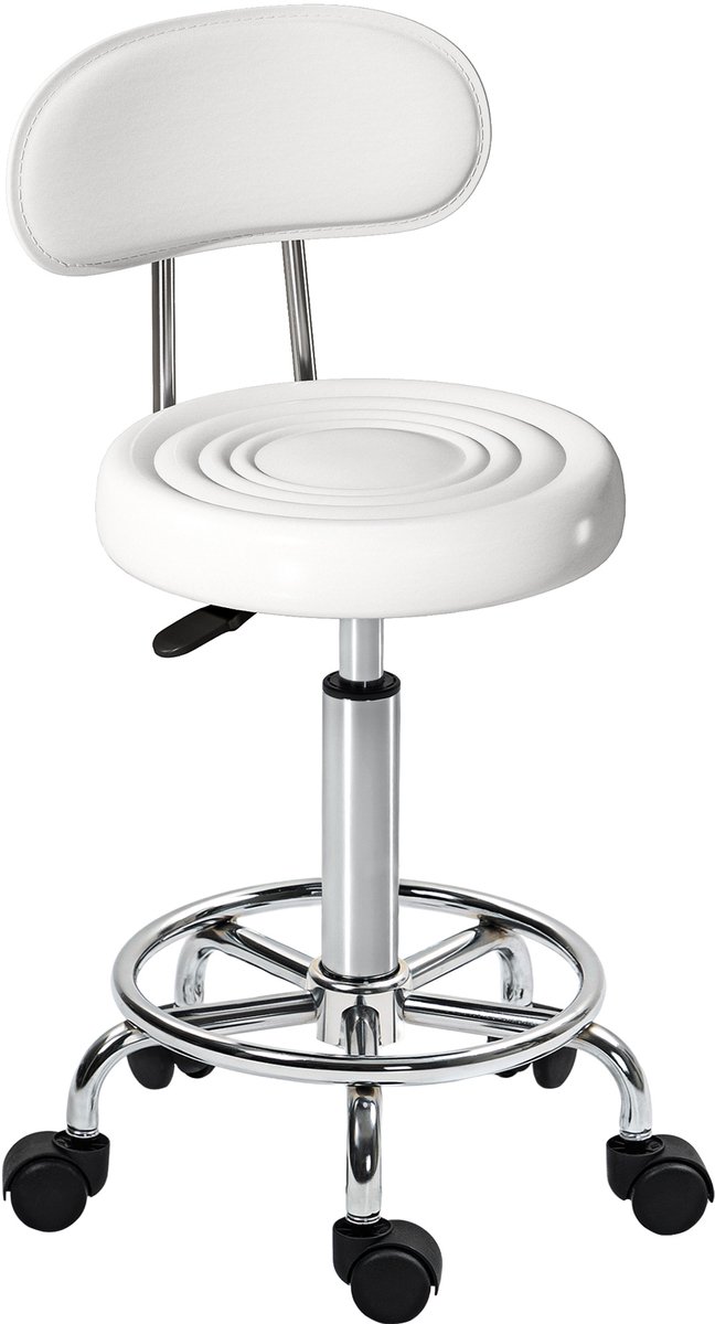 HOMCOM Salon Stool-Polyester, Stahl-40L x 32B x 70-86H cm-Weiß
