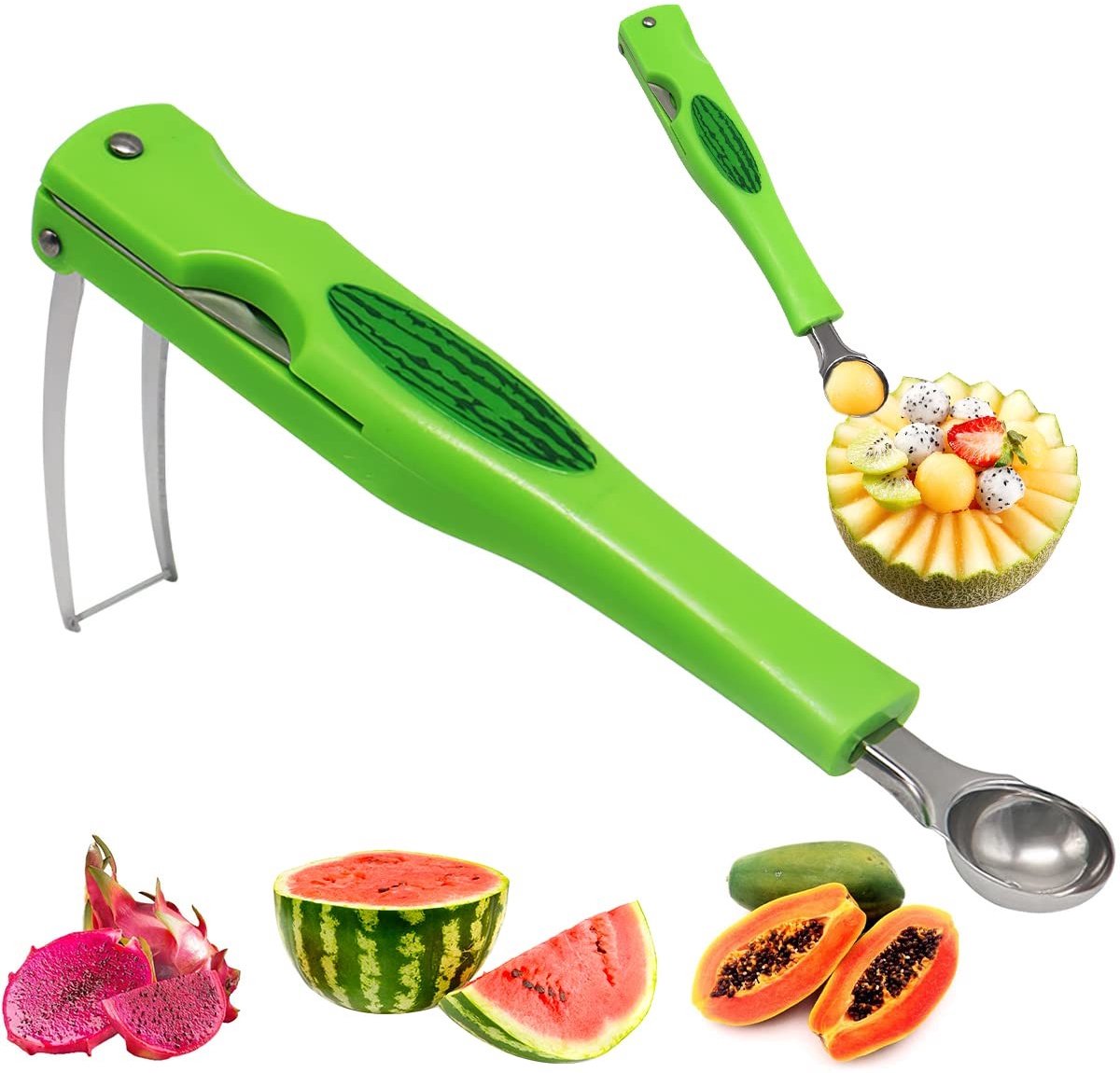 Solidchoice - 3-in-1 Meloenuitsteker - Multifunctioneel Fruitgereedschap van Roestvrij Staal
