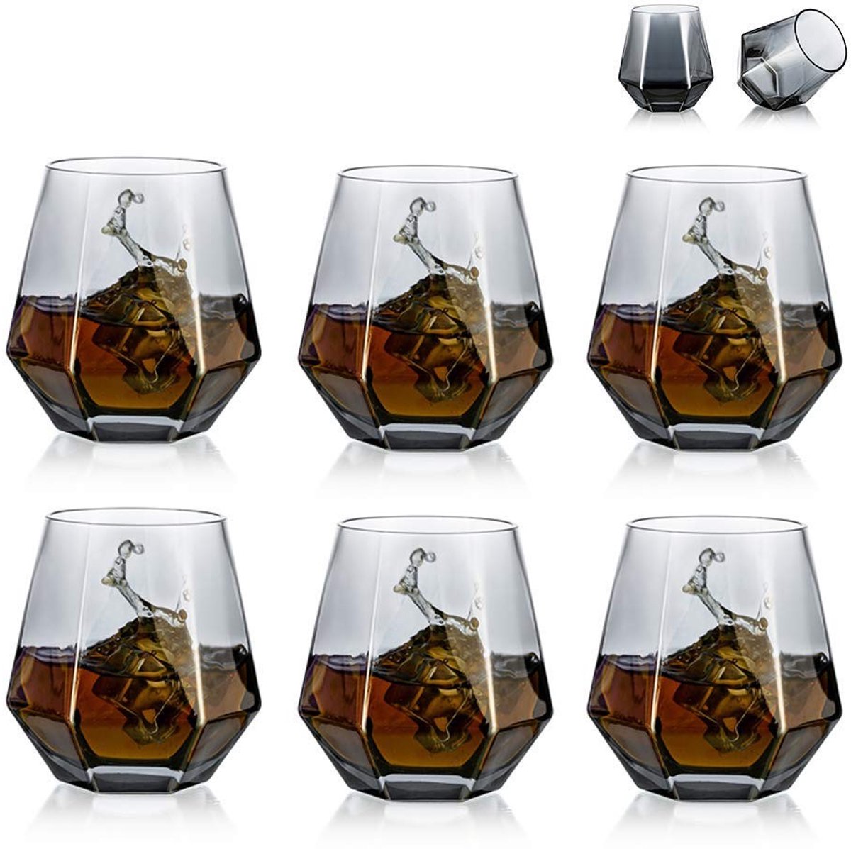 Solidchoice - Set van 6 Geometrische Whiskeyglazen 300ml met Unieke Tilt
