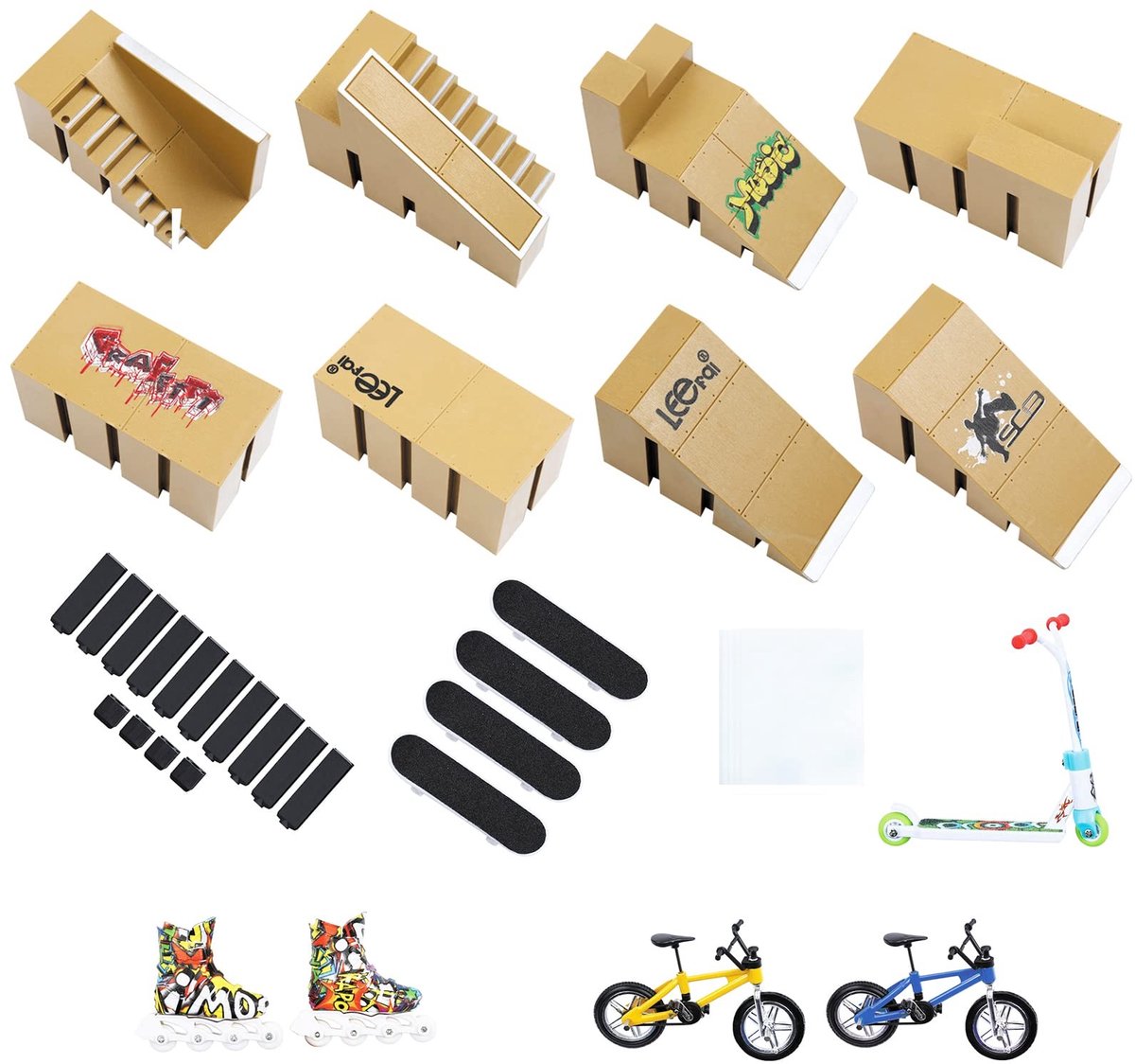 Solidchoice - Skate Park Kit met 4 Finger Skateboards en 2 Finger Bikes