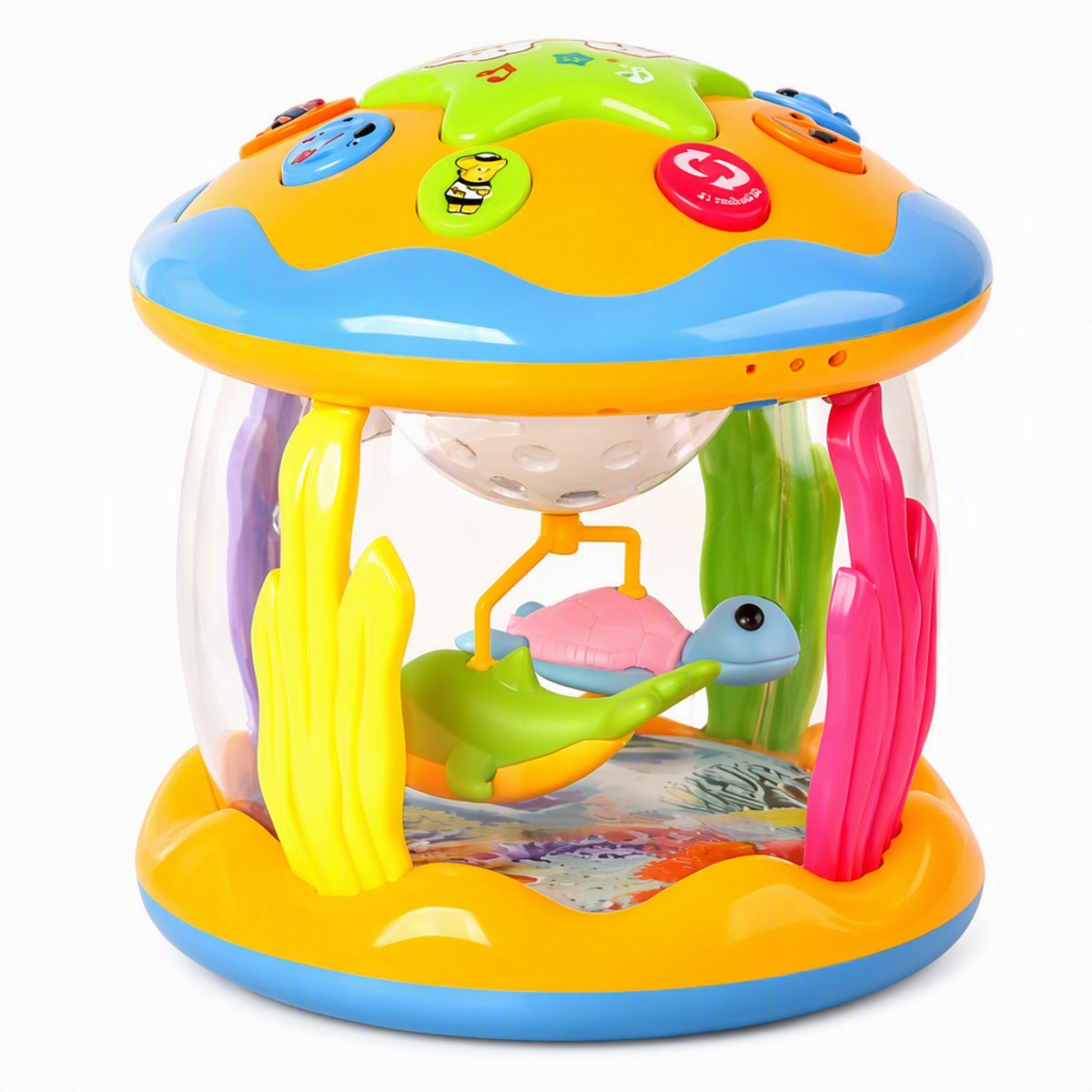 TEKROA® Muziektrommel - Handtrommel met muziek, licht en projectie - Draaiende oceaan speeltrommel - Interactief speelgoed - educatief muzikaal speelgoed - voor baby´s vanaf 36 maanden