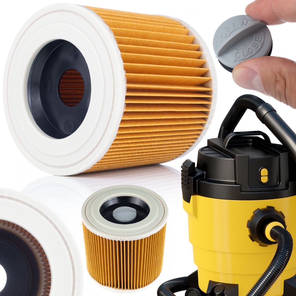 Rosfix Inlaatfilter Vervanging - Wasbaar Polyester - 11,5x12,3x8 cm - Geschikt voor Kärcher MV2–MV3