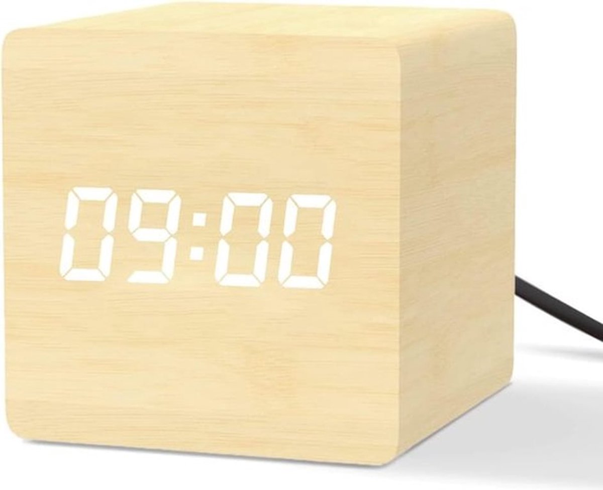 Digitale wekker, ochtendwekker, led-digitale klok met 3 alarmen, weekend modus, helderheid en volume instelbaar, digitale klok stroomvoorziening via USB 【helder hout】