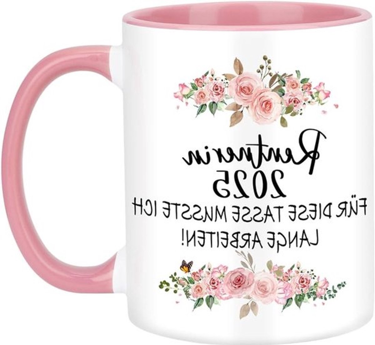 Mooie keramische koffiemok voor vrouwen, gepersonaliseerd pensioen cadeau 2025, unieke tekst 'Für Diese Tasse Musste ich Long Work', ideaal voor gepensioneerden, leuke geschenken voor ouderen