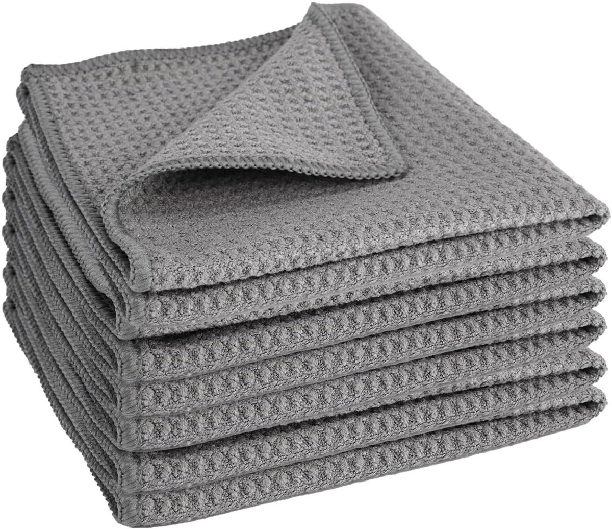 Set van 6 Microvezeldoeken 30 x 30 cm Herbruikbare Absorberende Reinigingsdoeken voor Huishouden, Keuken en Ramen, Grijs