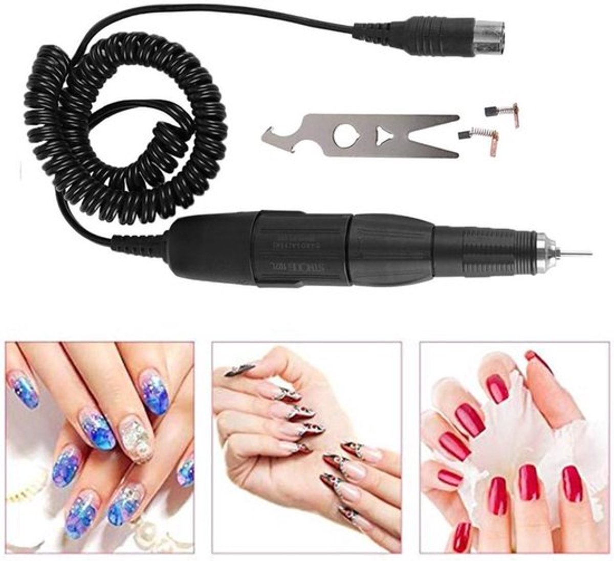 Professionele Draagbare Nagelboor Handstuk voor Manicure en Pedicure, Geschikt voor Acryl en Gel Nagels met Schuurbanden (Zwart)