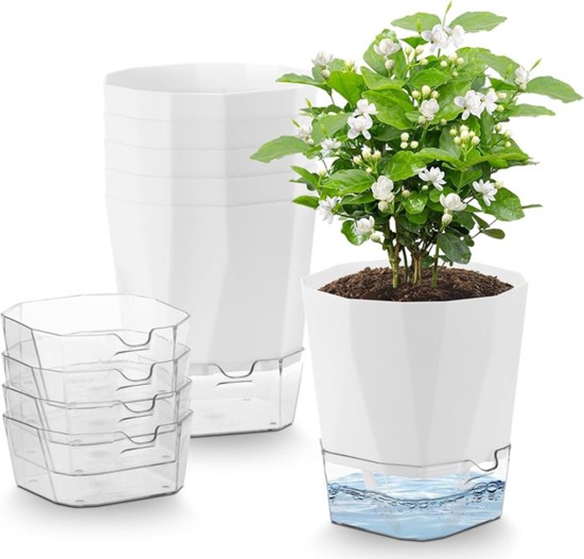 Zelfbewaterende Plantenpotten - 6 stuks - Witte - 12,5 cm - Plastic