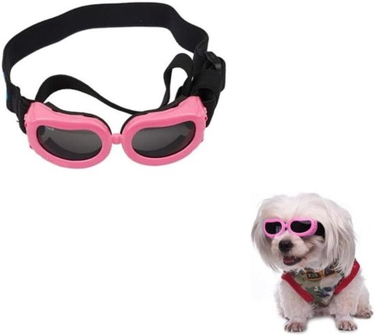 Stijlvolle en leuke UV-veiligheidsbril voor dieren/hondenpuppy's - Waterdichte zonnebril met verstelbare riem (roze)