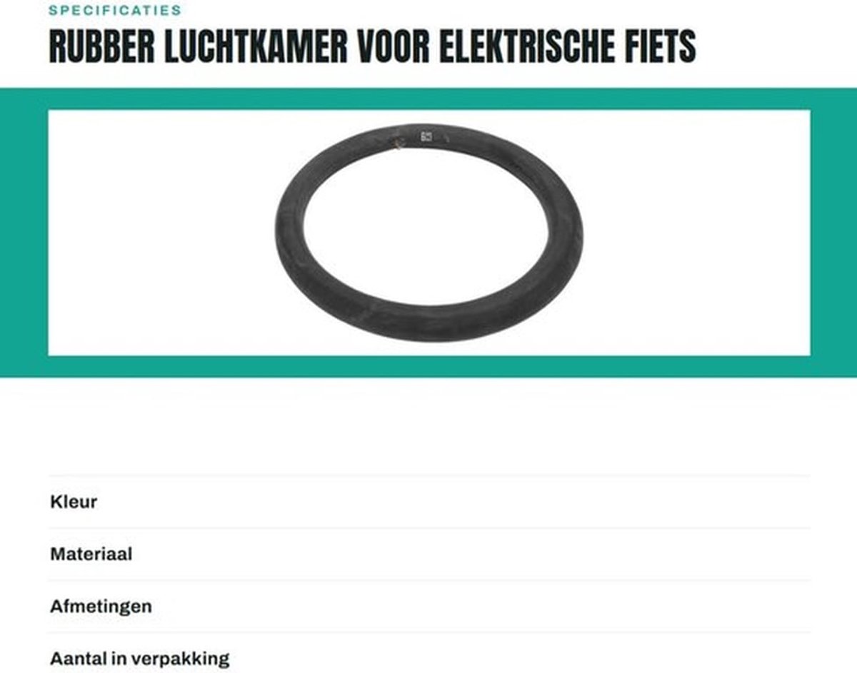 Rubber Luchtkamer voor Elektrische Fiets met Gebogen Ventiel