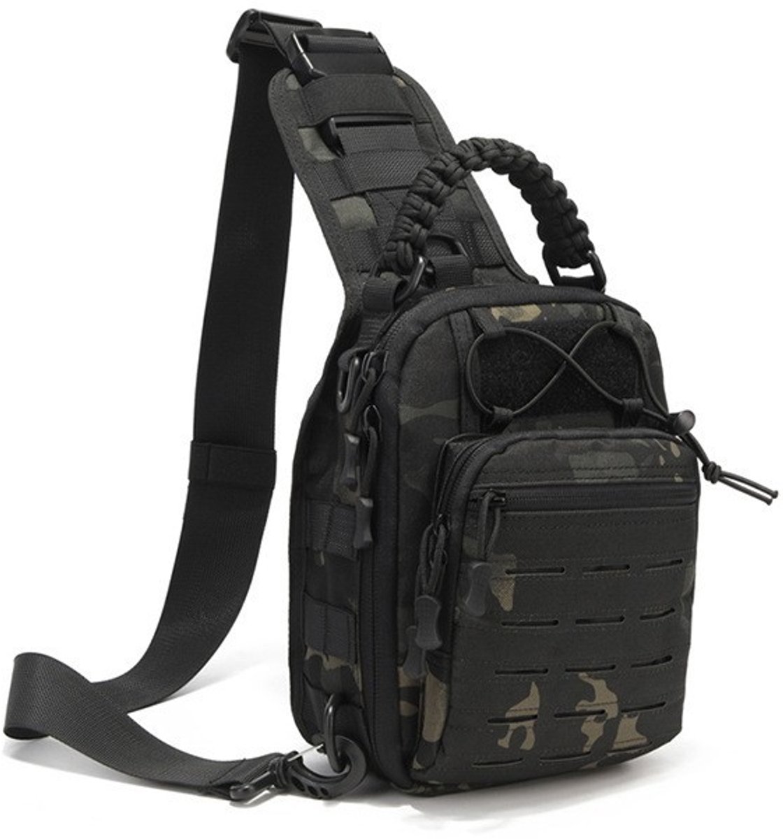 Heren borsttas - tactische camo crossbody tas - waterbestendig slijtvast - multifunctioneel - voor buitensport en militaire stijl—Zwarte camouflage
